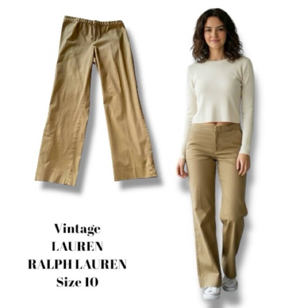 Lauren Ralph Lauren Vintage Pants Tan Khaki Wide Leg Trousers Women's Size 10 🍭